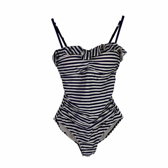 Boden Other - Boden Womens Bandeau size 8 Blue White Stripe One-Piece Swimsuit